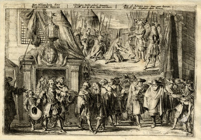 32355 Twee afbeeldingen van gebeurtenissen tijdens de oorlog met Frankrijk in Utrecht.Onder: de graaf van Hoorne, ...